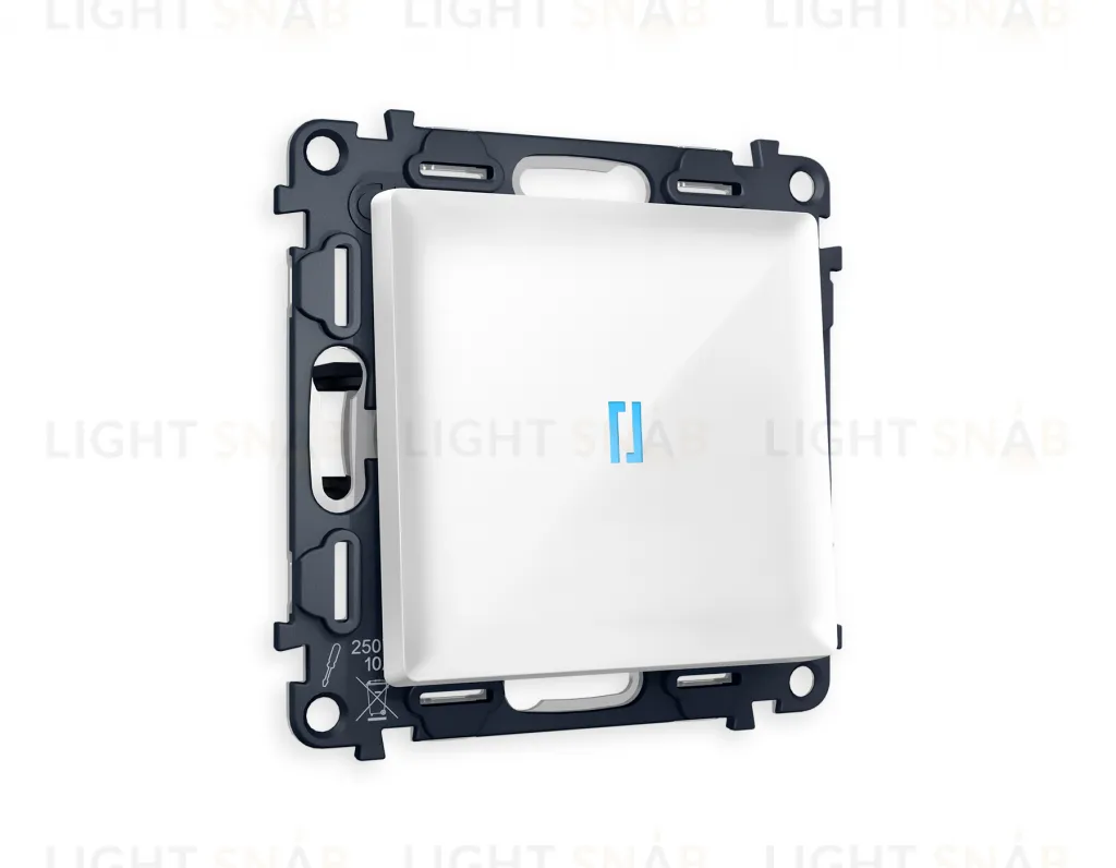 Выключатель одноклавишный с подсветкой (голубой свет) Ambrella Volt Alfa 10A/250В белый глянец VM101+G17B+AP1020 VM101 + G17B + AP1020