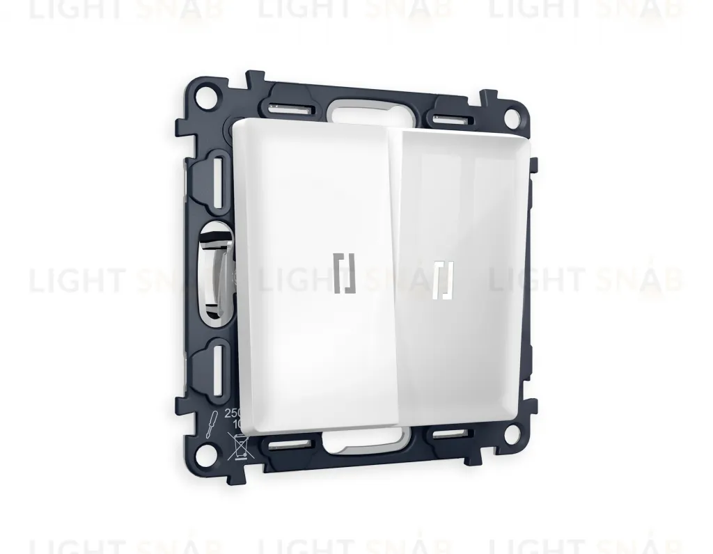 Выключатель двухклавишный с подсветкой (нейтральный белый свет) Ambrella Volt Alfa 10A/250В белый глянец VM115+G14W+G14W+AP1040 VM115 + G14W + AP1040