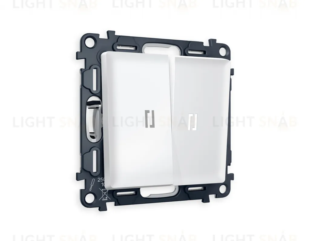 Выключатель двухклавишный с подсветкой (нейтральный белый свет) Ambrella Volt Alfa 10A/250В белый матовый VM115+G14W+G14W+AP1240 VM115 + G14W + AP1240