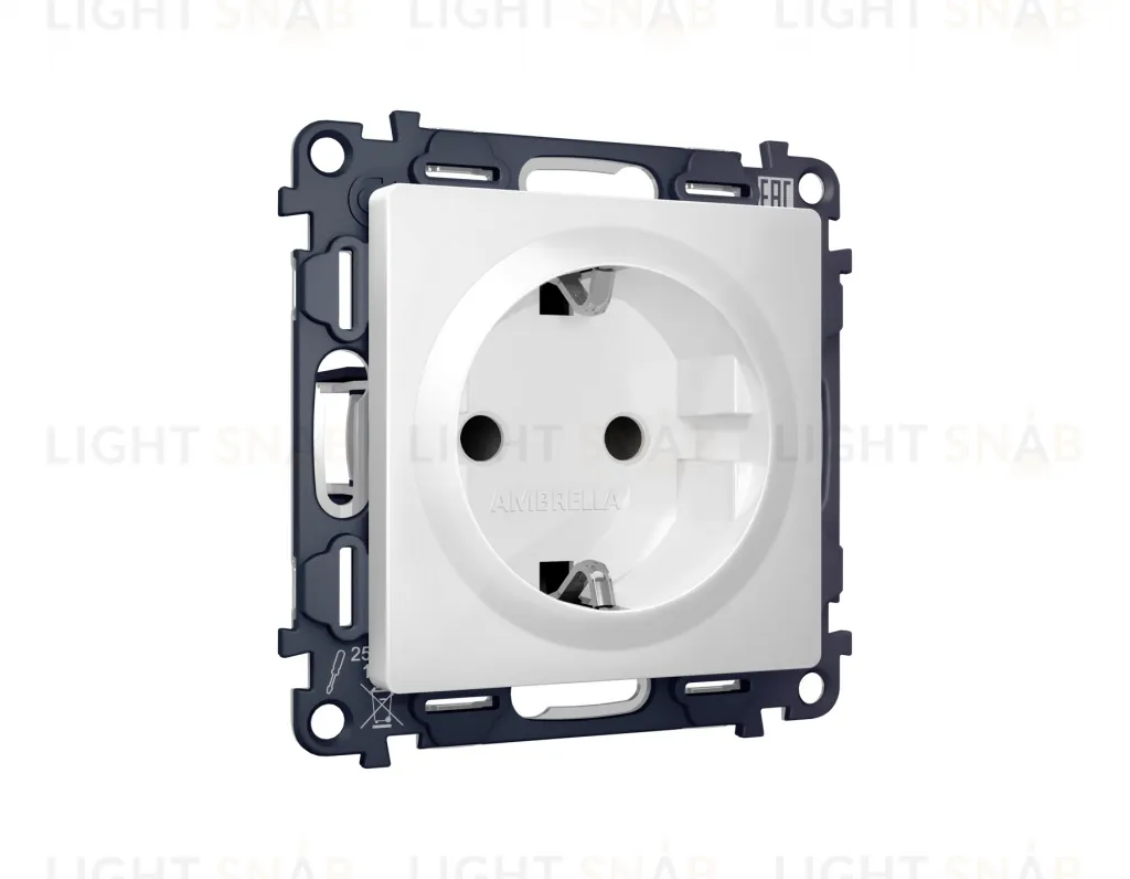 Розетка с заземлением с защитными шторками Ambrella Volt Alfa 16A/250В, винтовой зажим, белый матовый VM141+AP1270 VM141 + AP1270