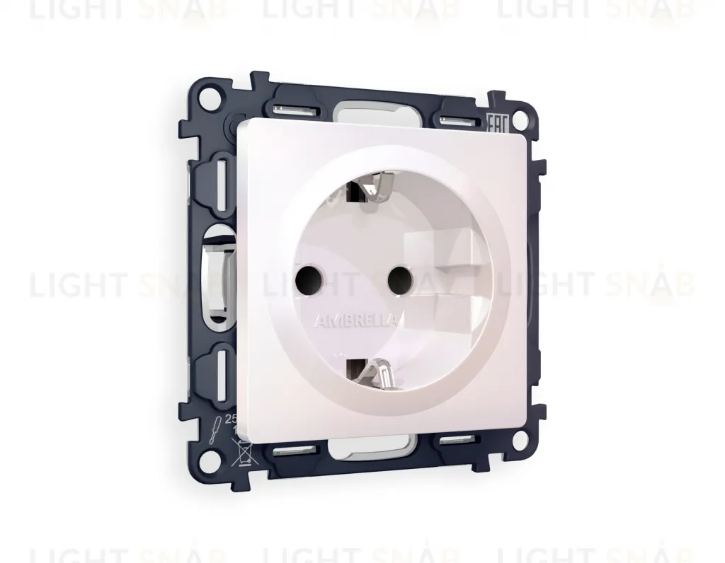 Розетка с заземлением с защитными шторками Ambrella Volt Alfa 16A/250В, винтовой зажим, жемчуг VM141+AP2070 VM141 + AP2070