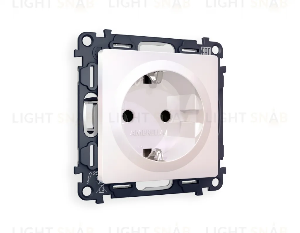 Розетка с заземлением Ambrella Volt Alfa 16A/250В, винтовой зажим, жемчуг VM141+AP2060 VM141 + AP2060