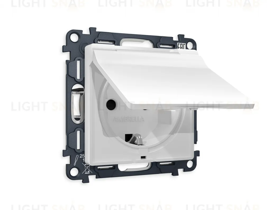 Розетка с заземлением с защитными шторками и крышкой Ambrella Volt Alfa 16A/250В, винтовой зажим, белый матовый VM141+AP1280 VM141 + AP1280