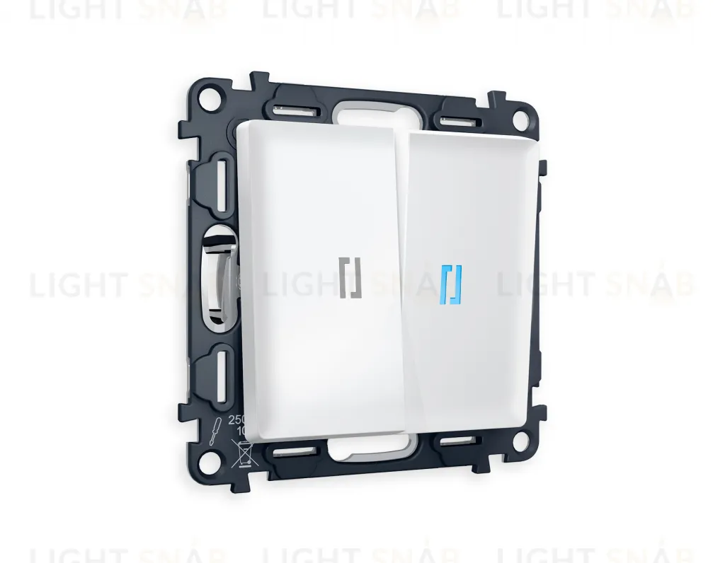 Выключатель двухклавишный проходной с подсветкой (голубой свет) Ambrella Volt Alfa 10A/250В белый матовый VM120+G29B+G29B+AP1240 VM120 + G29B + AP1240