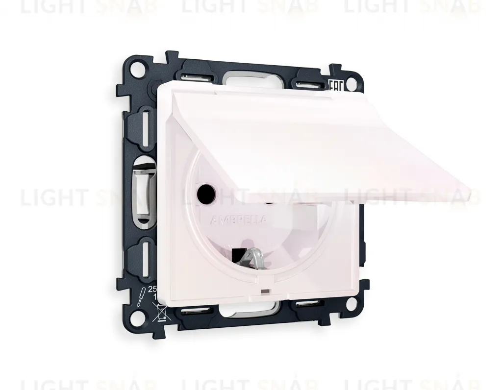 Розетка с заземлением с защитными шторками и крышкой Ambrella Volt Alfa 16A/250В, винтовой зажим, жемчуг VM141+AP2080 VM141 + AP2080