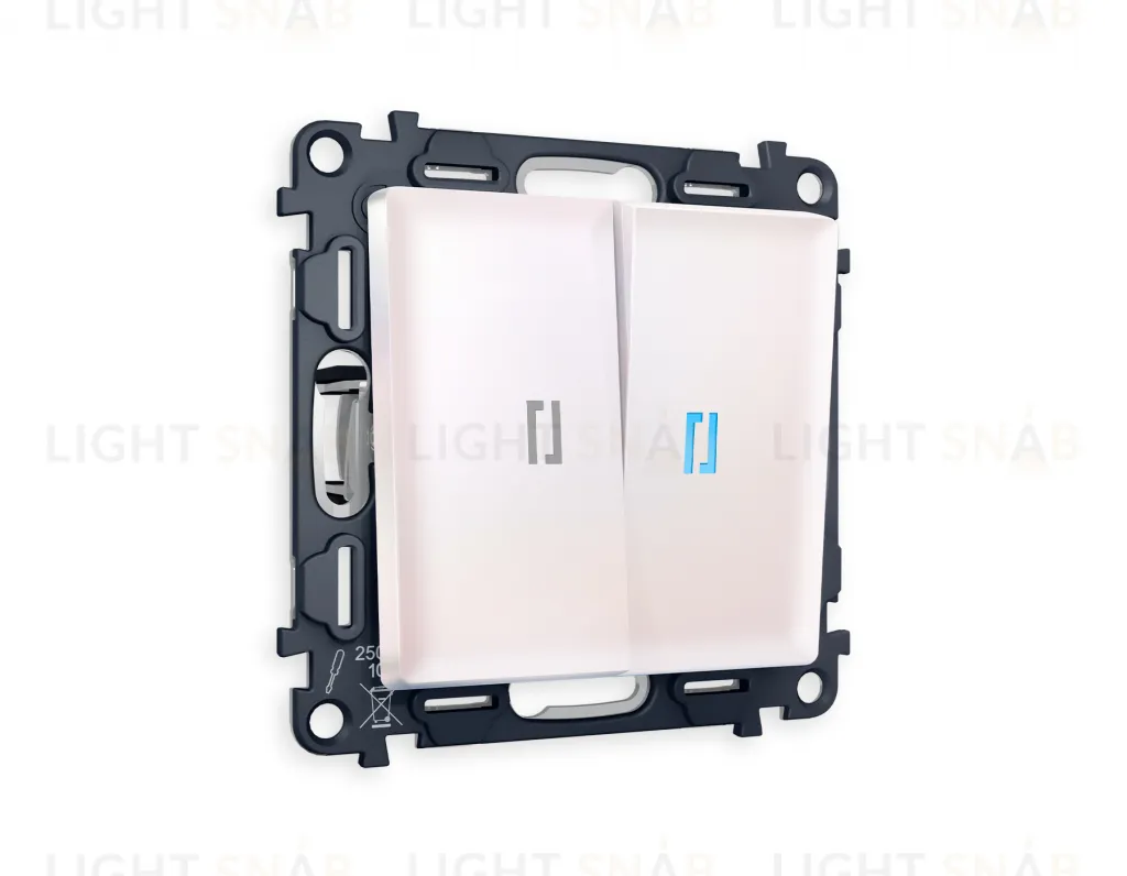 Выключатель двухклавишный проходной с подсветкой (голубой свет) Ambrella Volt Alfa 10A/250В жемчуг VM120+G29B+G29B+AP2040 VM120 + G29B + AP2040