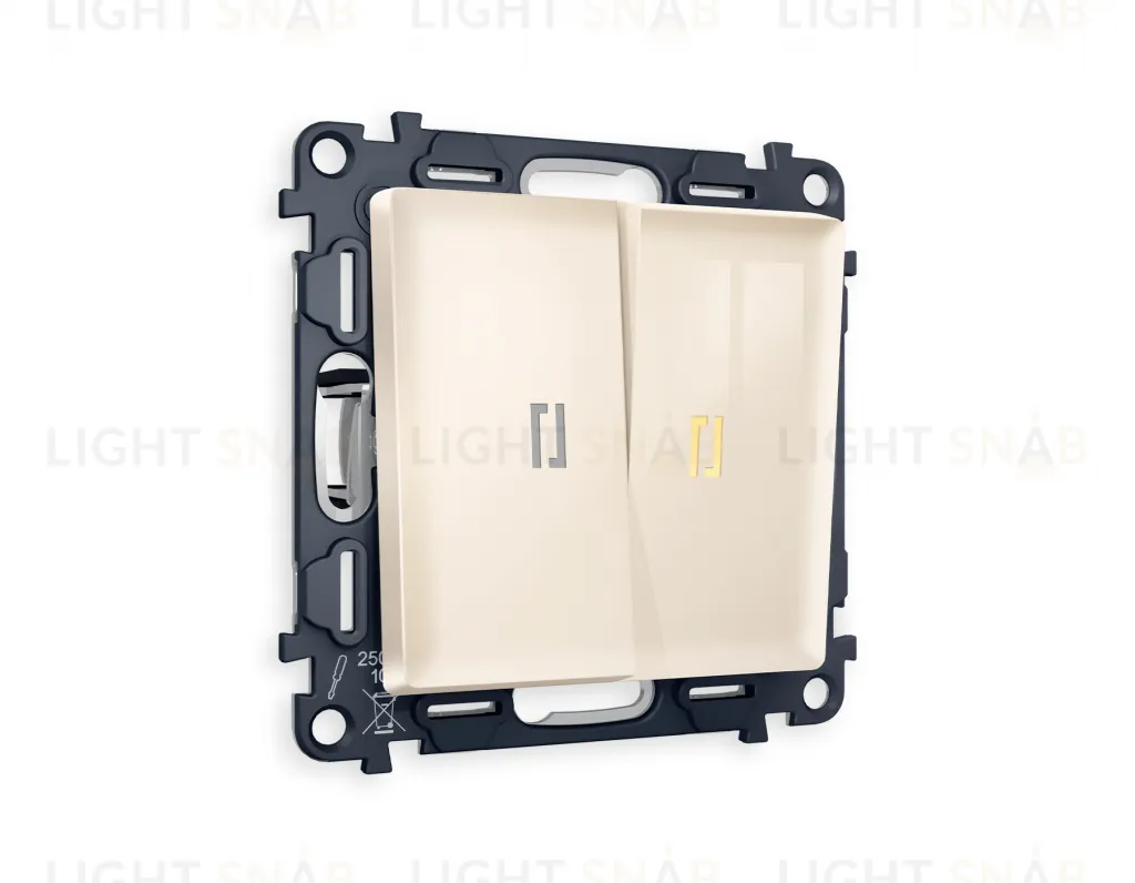 Выключатель двухклавишный с подсветкой (мягкий теплый свет) Ambrella Volt Alfa 10A/250В бежевый глянец VM115+G11Y+G11Y+AP3040 VM115 + G11Y + AP3040