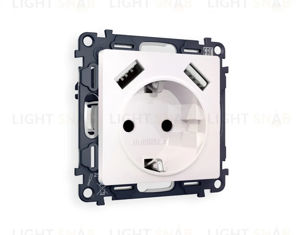 Розетка с заземлением и USB (A+A) Ambrella Volt Alfa 16A/250В, винтовой зажим, жемчуг VM155+AP2090 VM155 + AP2090