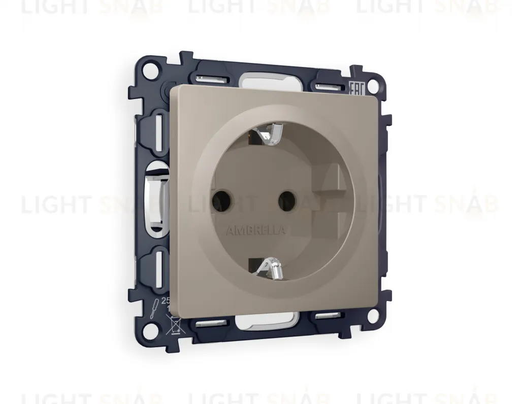 Розетка с заземлением Ambrella Volt Alfa 16A/250В, винтовой зажим, серо-бежевый матовый VM141+AP3660 VM141 + AP3660