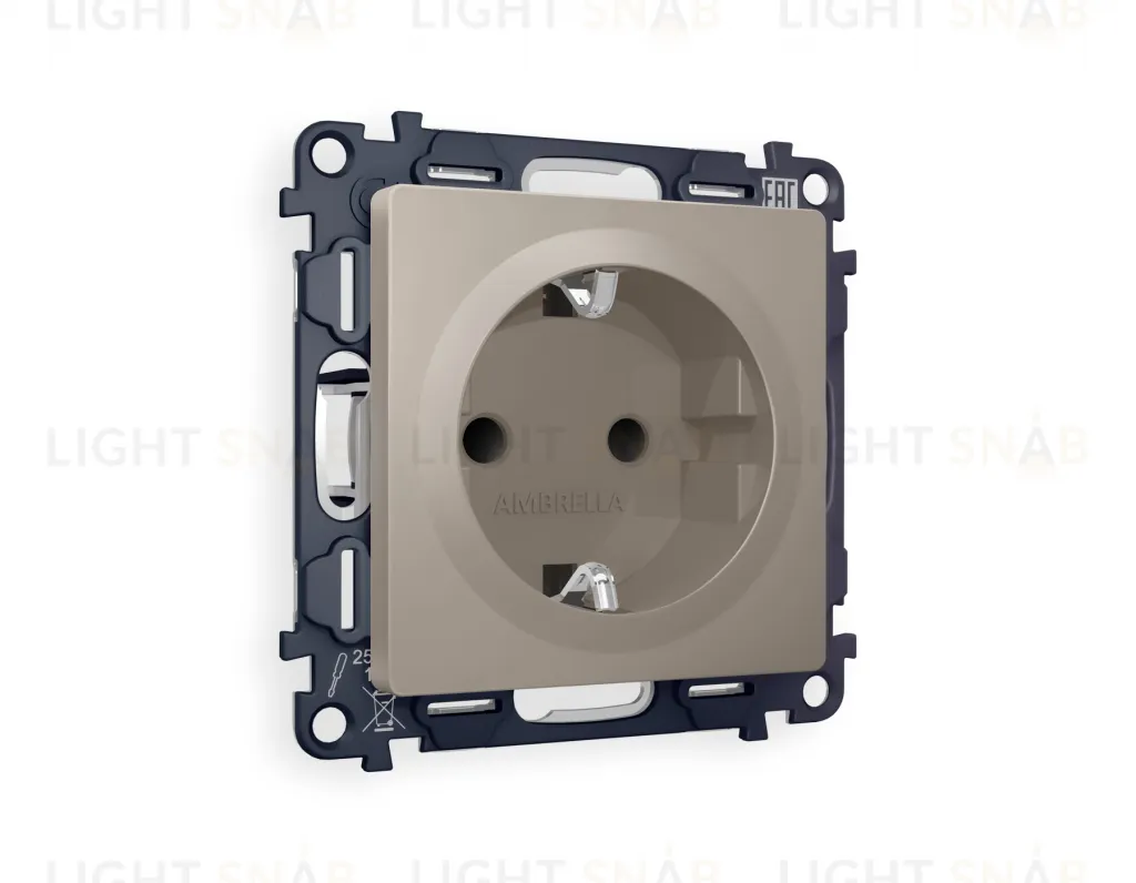 Розетка с заземлением с защитными шторками Ambrella Volt Alfa 16A/250В, винтовой зажим, серо-бежевый матовый VM141+AP3670 VM141 + AP3670
