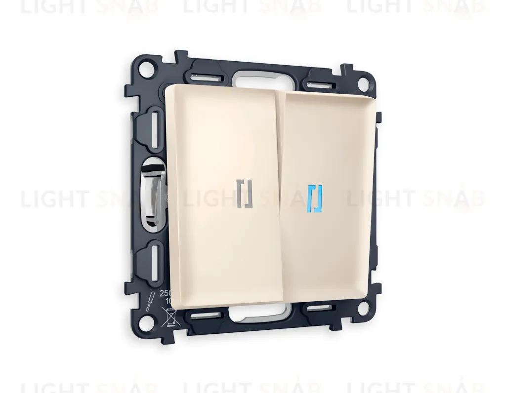 Выключатель двухклавишный с подсветкой (голубой свет) Ambrella Volt Alfa 10A/250В бежевый матовый VM115+G17B+G17B+AP3240 VM115 + G17B + AP3240
