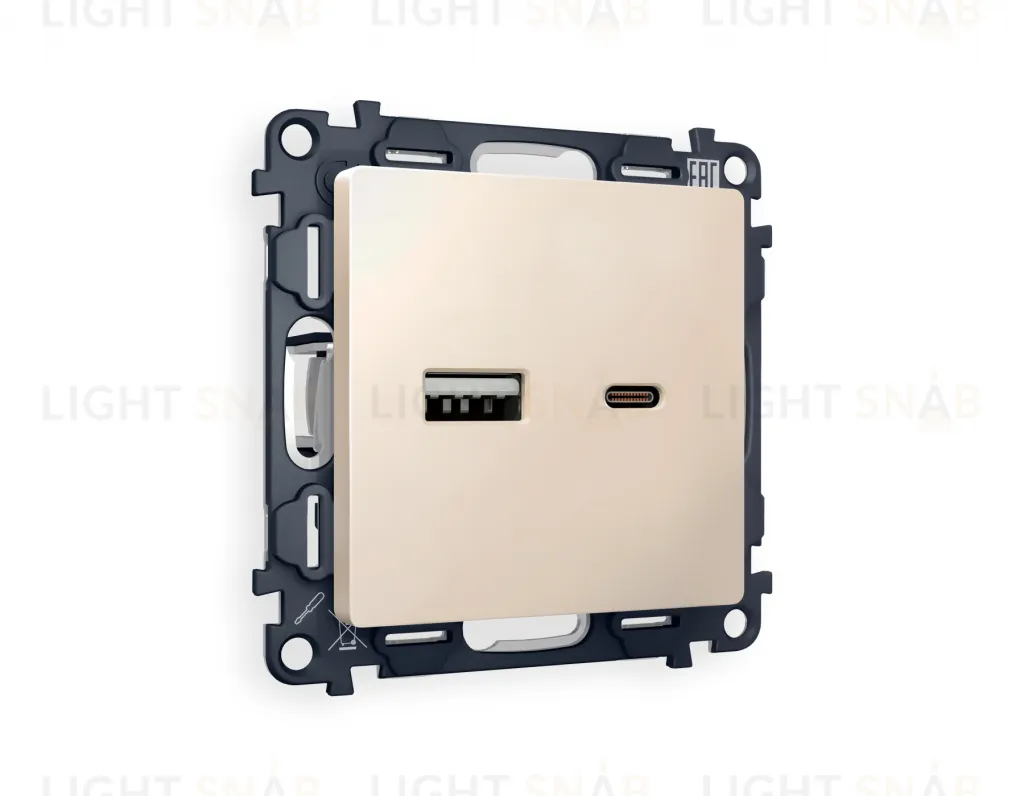 Розетка USB двойная для зарядки тип А+С 3000мА Ambrella Volt Alfa бежевый матовый VM177+AP3310 VM177 + AP3310