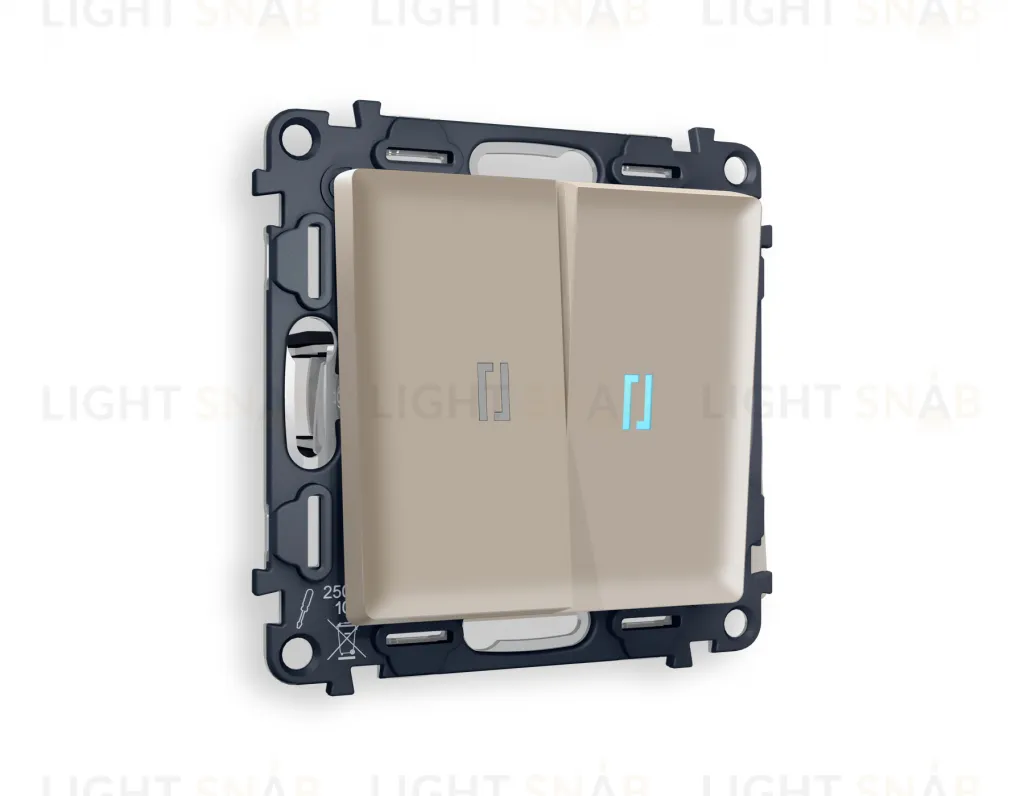 Выключатель двухклавишный с подсветкой (голубой свет) Ambrella Volt Alfa 10A/250В серо-бежевый матовый VM115+G17B+G17B+AP3640 VM115 + G17B + AP3640