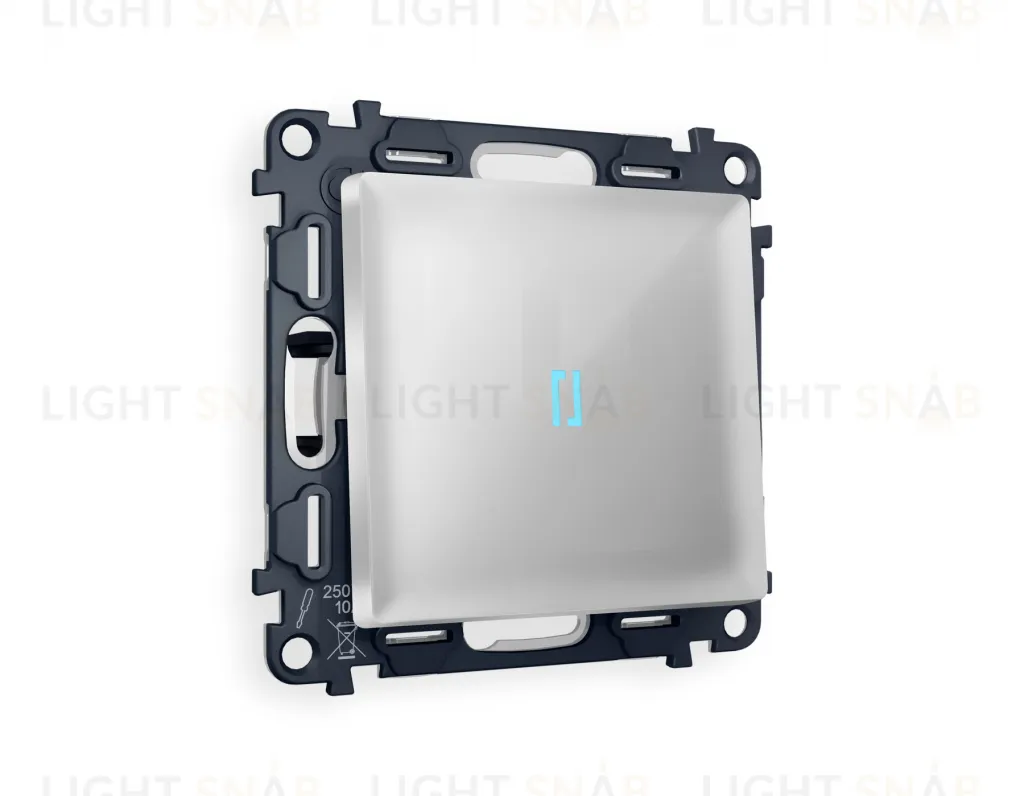 Выключатель одноклавишный с подсветкой (голубой свет) Ambrella Volt Alfa 10A/250В серебро глянец VM101+G17B+AP4020 VM101 + G17B + AP4020