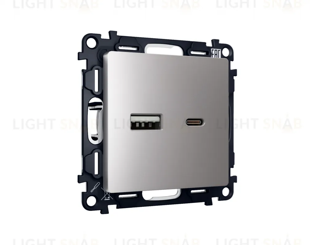 Розетка USB двойная для зарядки тип А+С 3000мА Ambrella Volt Alfa сталь матовый VM177+AP5110 VM177 + AP5110