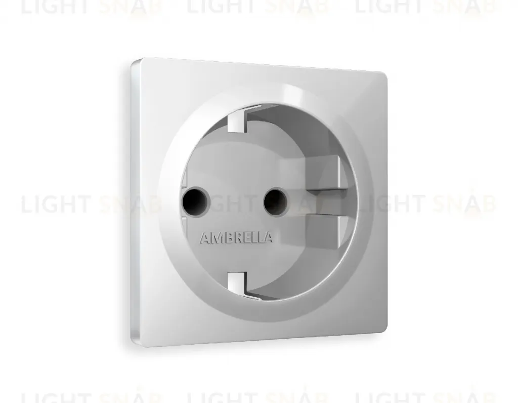 Розетка с заземлением с защитными шторками Ambrella Volt Alfa 16A/250В, винтовой зажим, серебро глянец VM141+AP4070 VM141 + AP4070