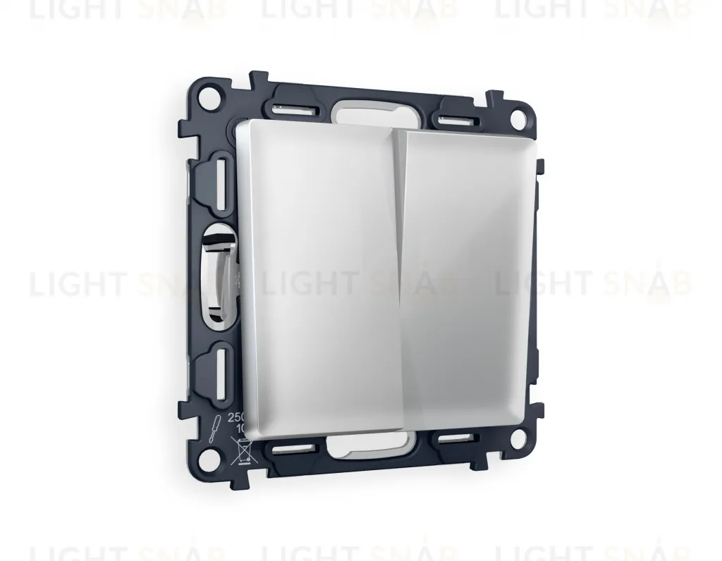 Выключатель двухклавишный проходной (из 2-х мест) Ambrella Volt Alfa 10A/250В серебро глянец VM120+AP4030 VM120 + AP4030