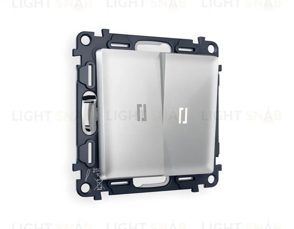 Выключатель двухклавишный с подсветкой (нейтральный белый свет) Ambrella Volt Alfa 10A/250В серебро глянец VM115+G14W+G14W+AP4040 VM115 + G14W + AP4040