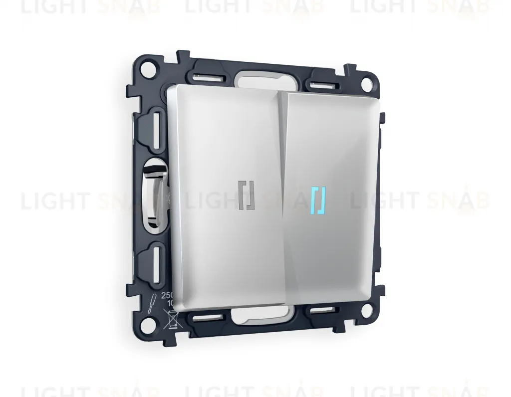 Выключатель двухклавишный проходной с подсветкой (голубой свет) Ambrella Volt Alfa 10A/250В серебро глянец VM120+G29B+G29B+AP4040 VM120 + G29B + AP4040