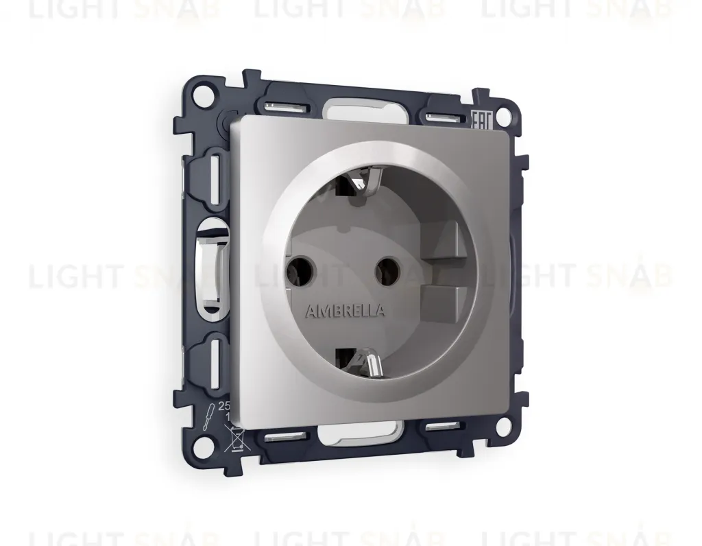 Розетка с заземлением Ambrella Volt Alfa 16A/250В, винтовой зажим, сталь матовый VM141+AP5060 VM141 + AP5060