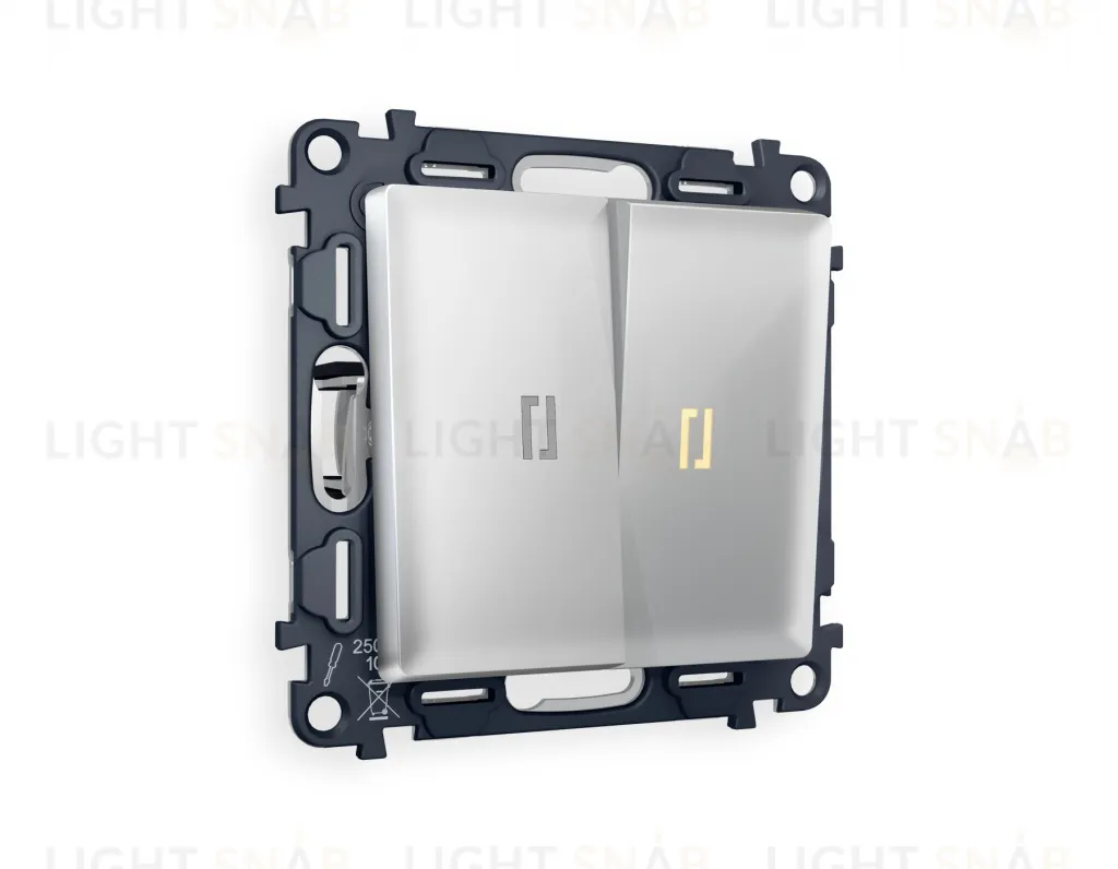 Выключатель двухклавишный с подсветкой (мягкий теплый свет) Ambrella Volt Alfa 10A/250В серебро глянец VM115+G11Y+G11Y+AP4040 VM115 + G11Y + AP4040