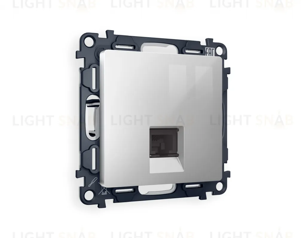 Розетка компьютерная одинарная Ambrella Volt Alfa 6 кат, RJ 45, UTP, серебро глянец VM188+AP4120 VM188 + AP4120