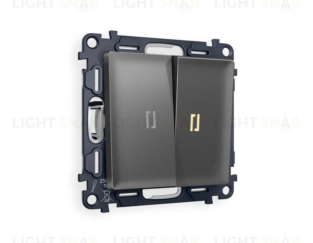 Выключатель двухклавишный с подсветкой (мягкий теплый свет) Ambrella Volt Alfa 10A/250В антрацит серый VM115+G11Y+G11Y+AP6540 VM115 + G11Y + AP6540