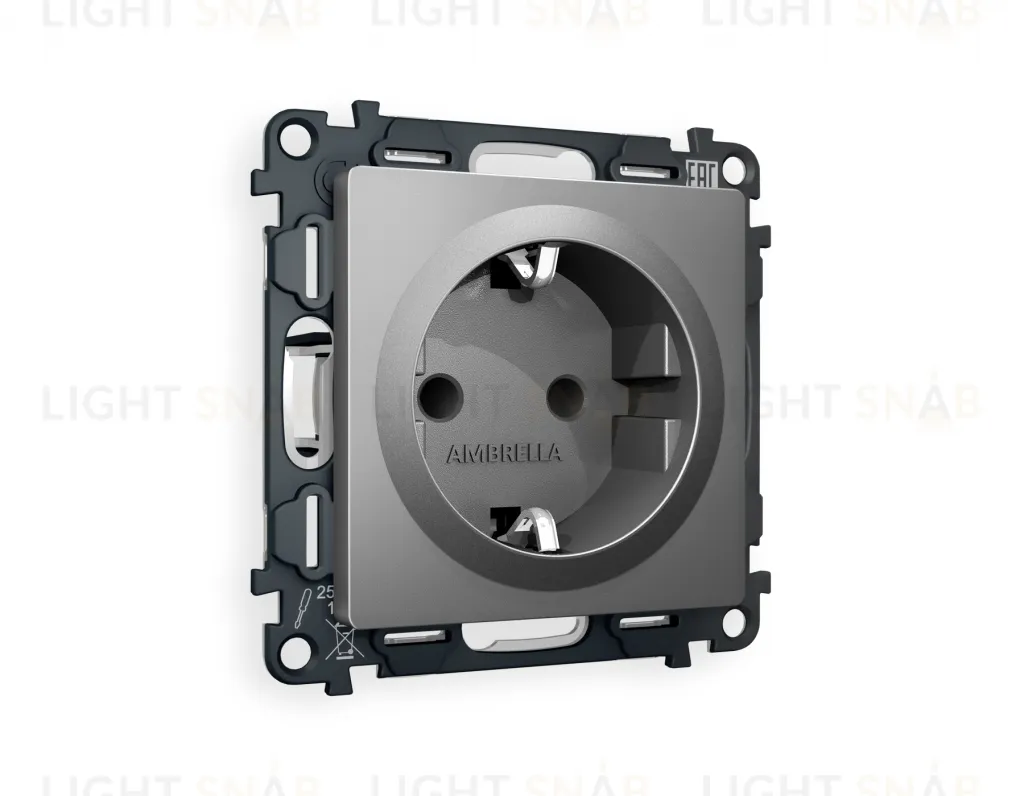 Розетка с заземлением с защитными шторками Ambrella Volt Alfa 16A/250В, винтовой зажим, антрацит серый VM141+AP6570 VM141 + AP6570