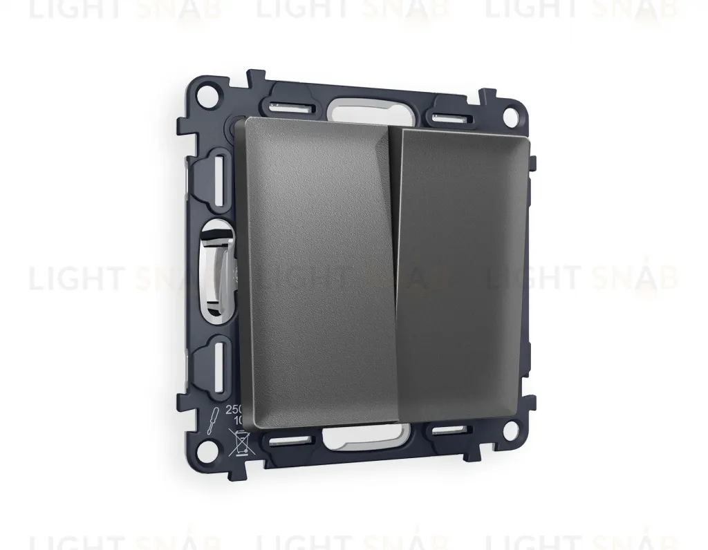 Выключатель двухклавишный проходной (из 2-х мест) Ambrella Volt Alfa 10A/250В антрацит серый VM120+AP6530 VM120 + AP6530