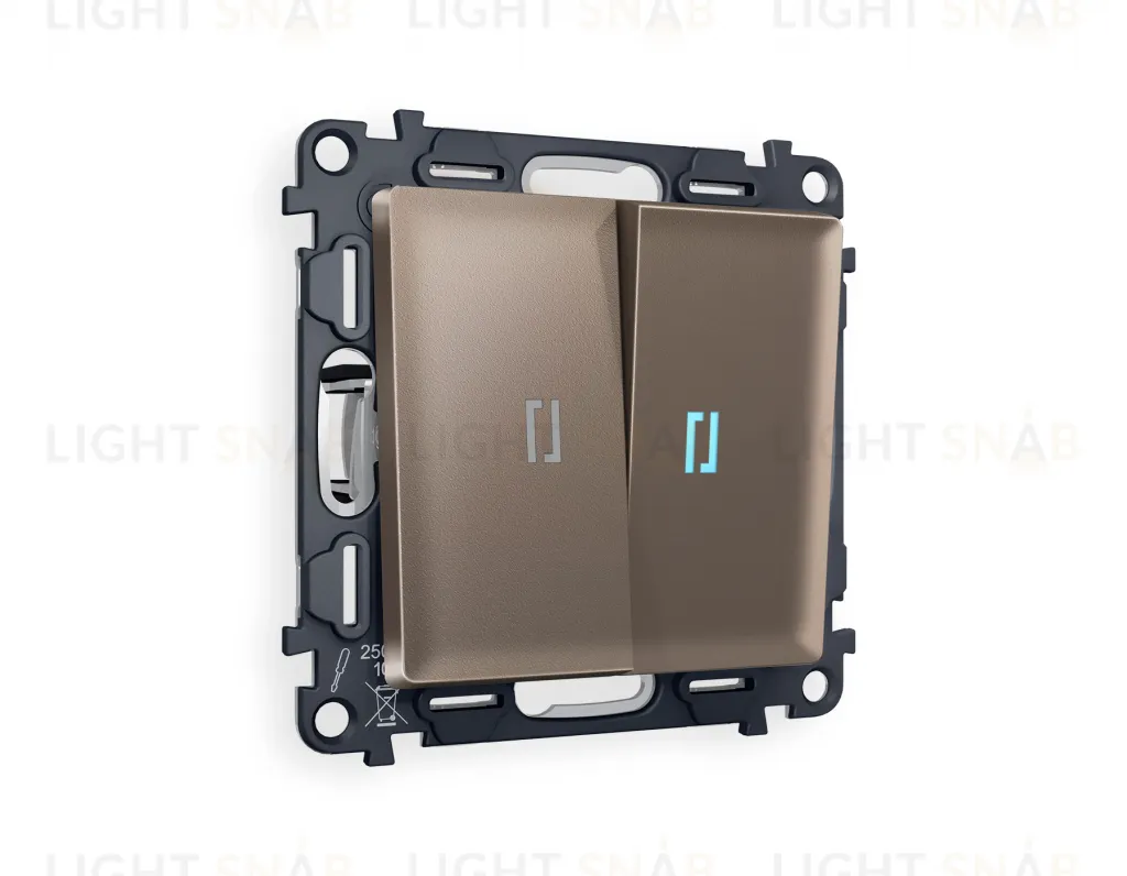 Выключатель двухклавишный проходной с подсветкой (голубой свет) Ambrella Volt Alfa 10A/250В темная бронза матовый VM120+G29B+G29B+AP6340 VM120 + G29B + AP6340