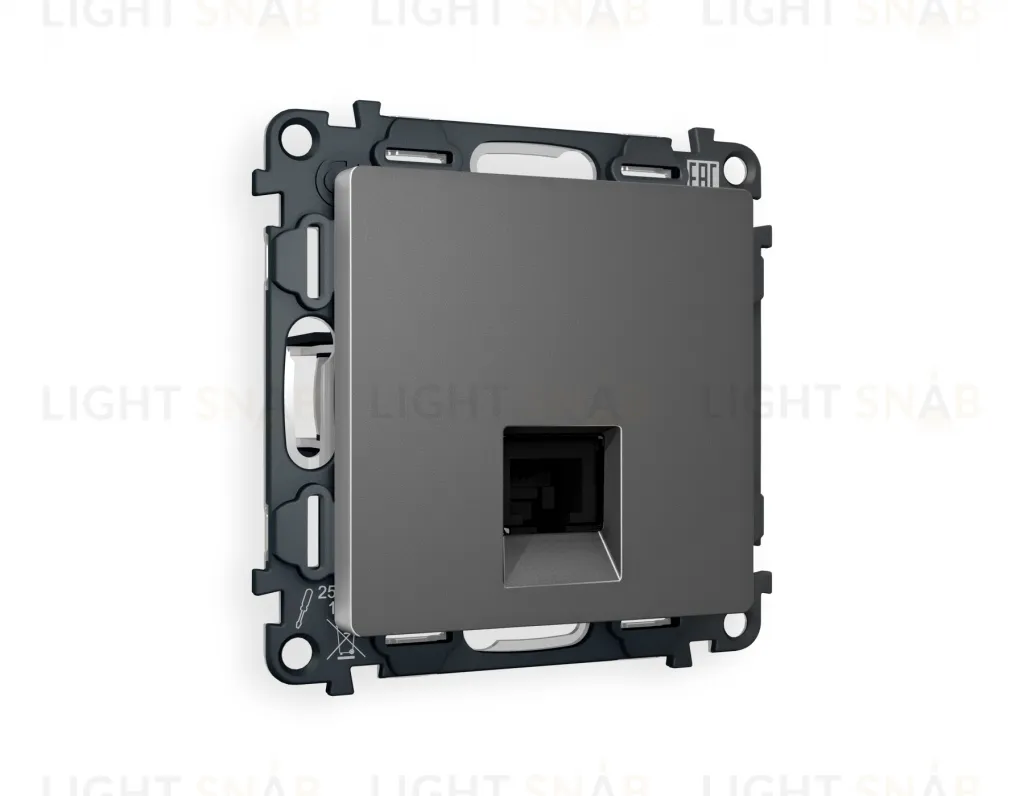 Розетка компьютерная одинарная Ambrella Volt Alfa 6 кат, RJ 45, UTP, антрацит серый VM188+AP6620 VM188 + AP6620