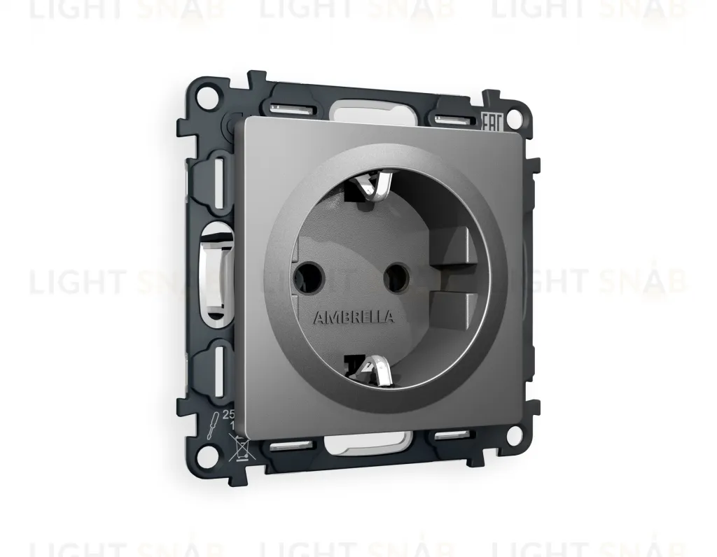 Розетка с заземлением Ambrella Volt Alfa 16A/250В, винтовой зажим, антрацит серый VM141+AP6560 VM141 + AP6560