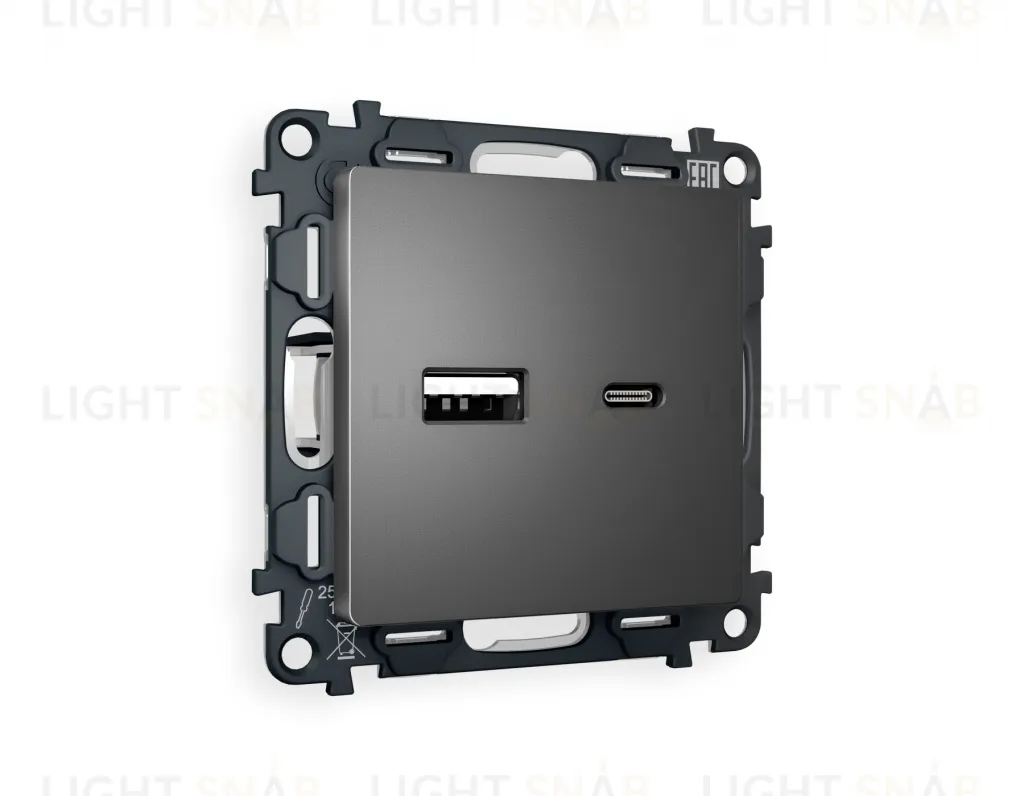 Розетка USB двойная для зарядки тип А+С 3000мА Ambrella Volt Alfa антрацит серый VM177+AP6610 VM177 + AP6610