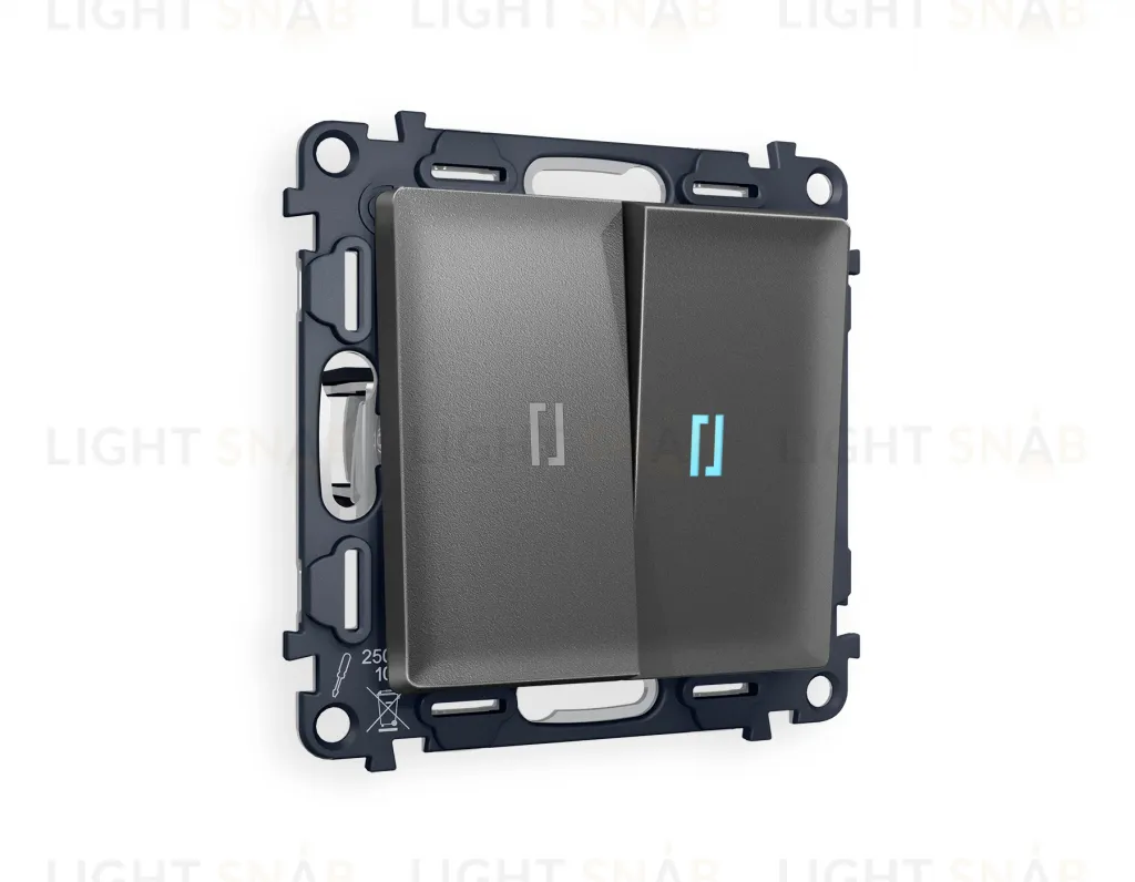 Выключатель двухклавишный с подсветкой (голубой свет) Ambrella Volt Alfa 10A/250В антрацит серый VM115+G17B+G17B+AP6540 VM115 + G17B + AP6540