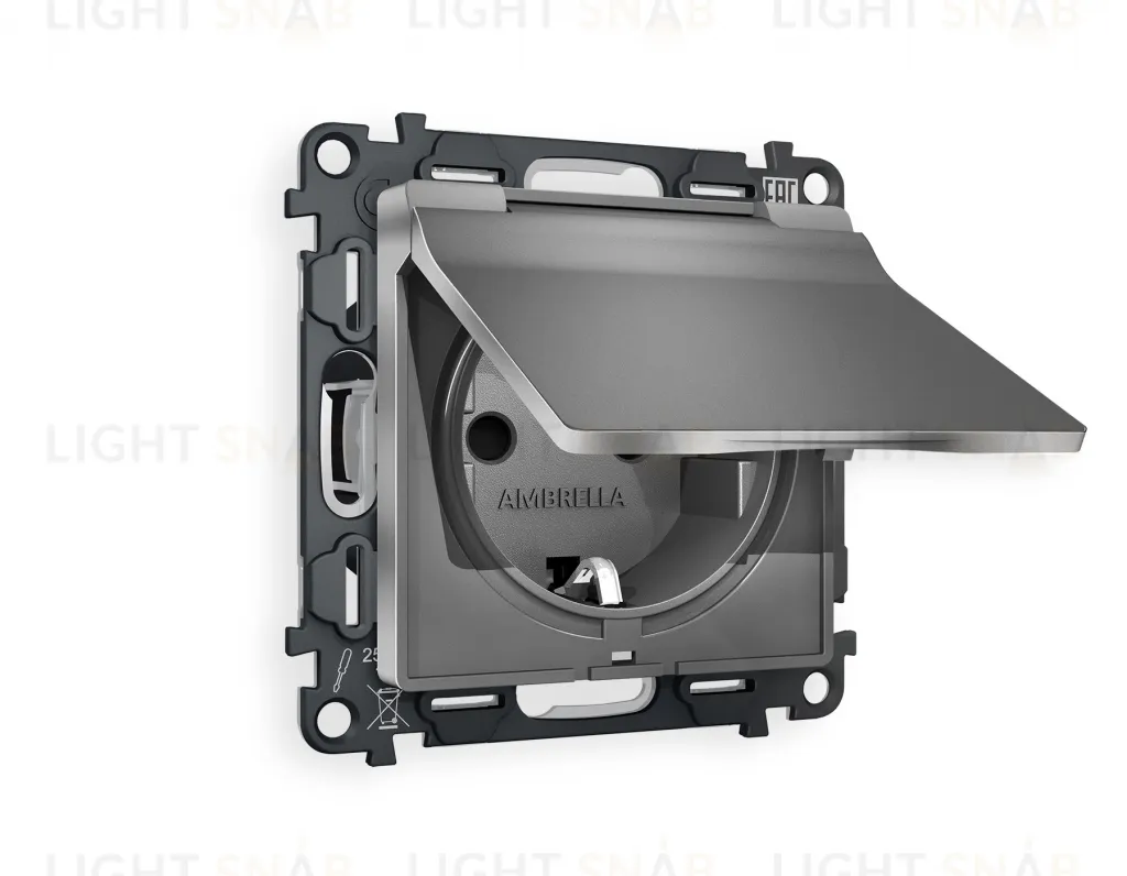 Розетка с заземлением с защитными шторками и крышкой Ambrella Volt Alfa 16A/250В, винтовой зажим, антрацит серый VM141+AP6580 VM141 + AP6580