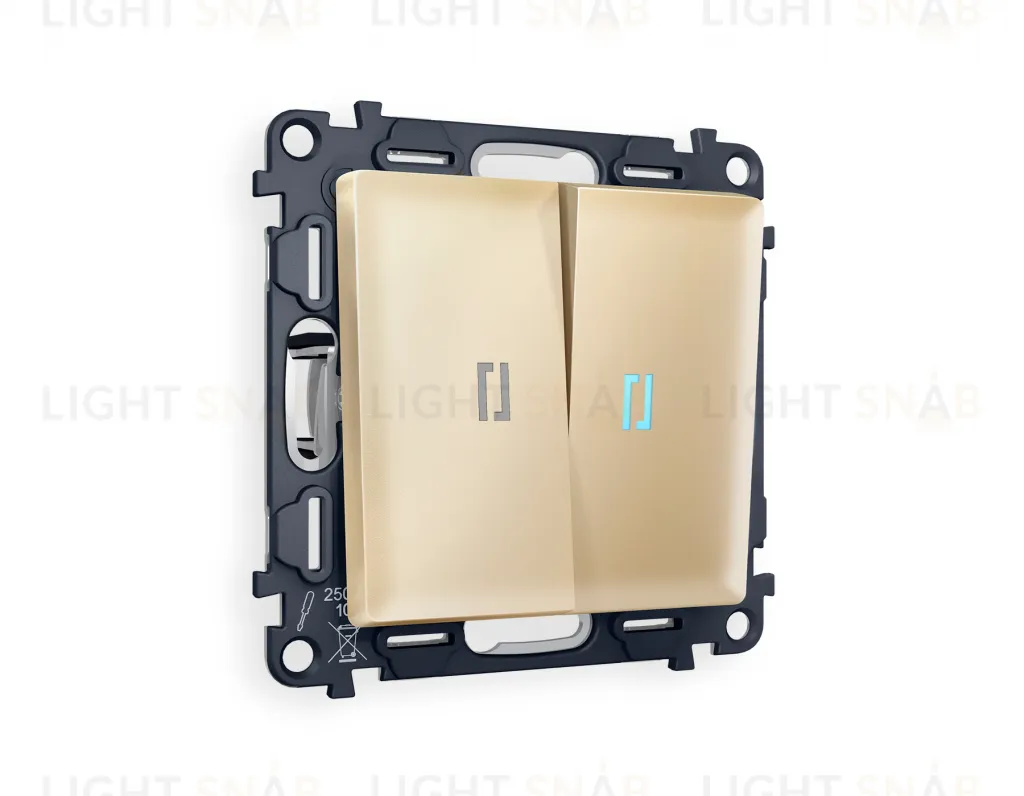 Выключатель двухклавишный проходной с подсветкой (голубой свет) Ambrella Volt Alfa 10A/250В шампань VM120+G29B+G29B+AP6040 VM120 + G29B + AP6040