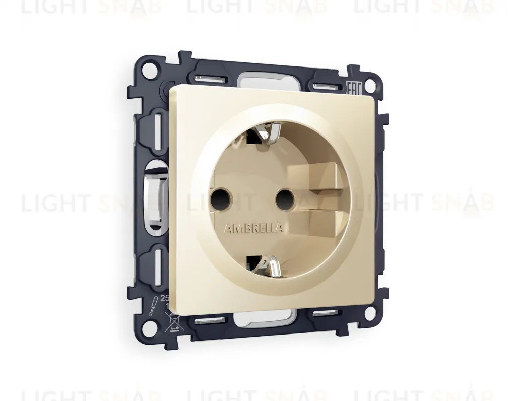 Розетка с заземлением с защитными шторками Ambrella Volt Alfa 16A/250В, винтовой зажим, шампань VM141+AP6070 VM141 + AP6070