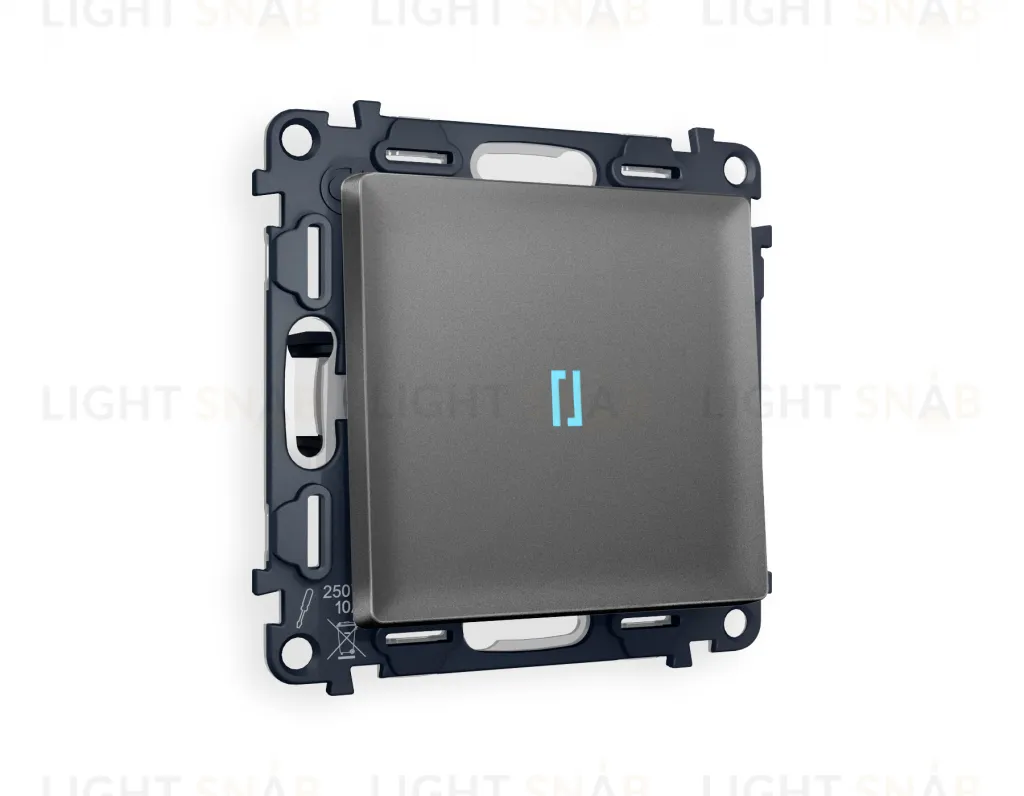 Выключатель одноклавишный с подсветкой (голубой свет) Ambrella Volt Alfa 10A/250В антрацит серый VM101+G17B+AP6520 VM101 + G17B + AP6520