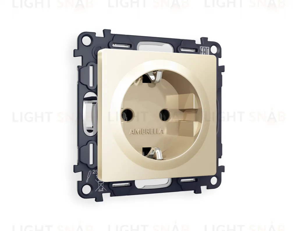 Розетка с заземлением Ambrella Volt Alfa 16A/250В, винтовой зажим, шампань VM141+AP6060 VM141 + AP6060