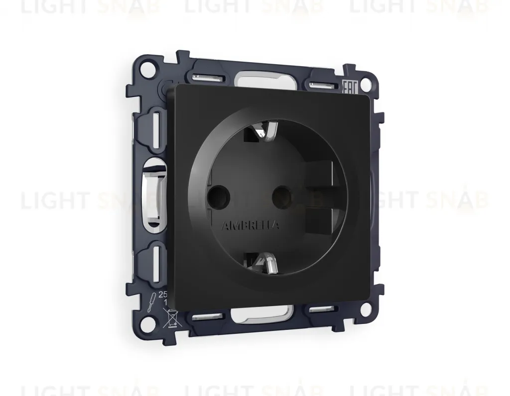 Розетка с заземлением с защитными шторками Ambrella Volt Alfa 16A/250В, винтовой зажим, черный матовый VM141+AP8070 VM141 + AP8070