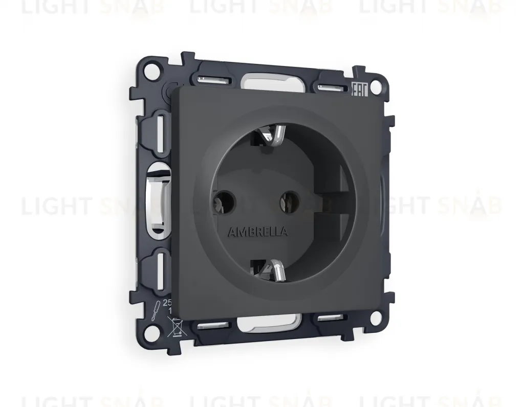 Розетка с заземлением Ambrella Volt Alfa 16A/250В, винтовой зажим, графит VM141+AP9060 VM141 + AP9060