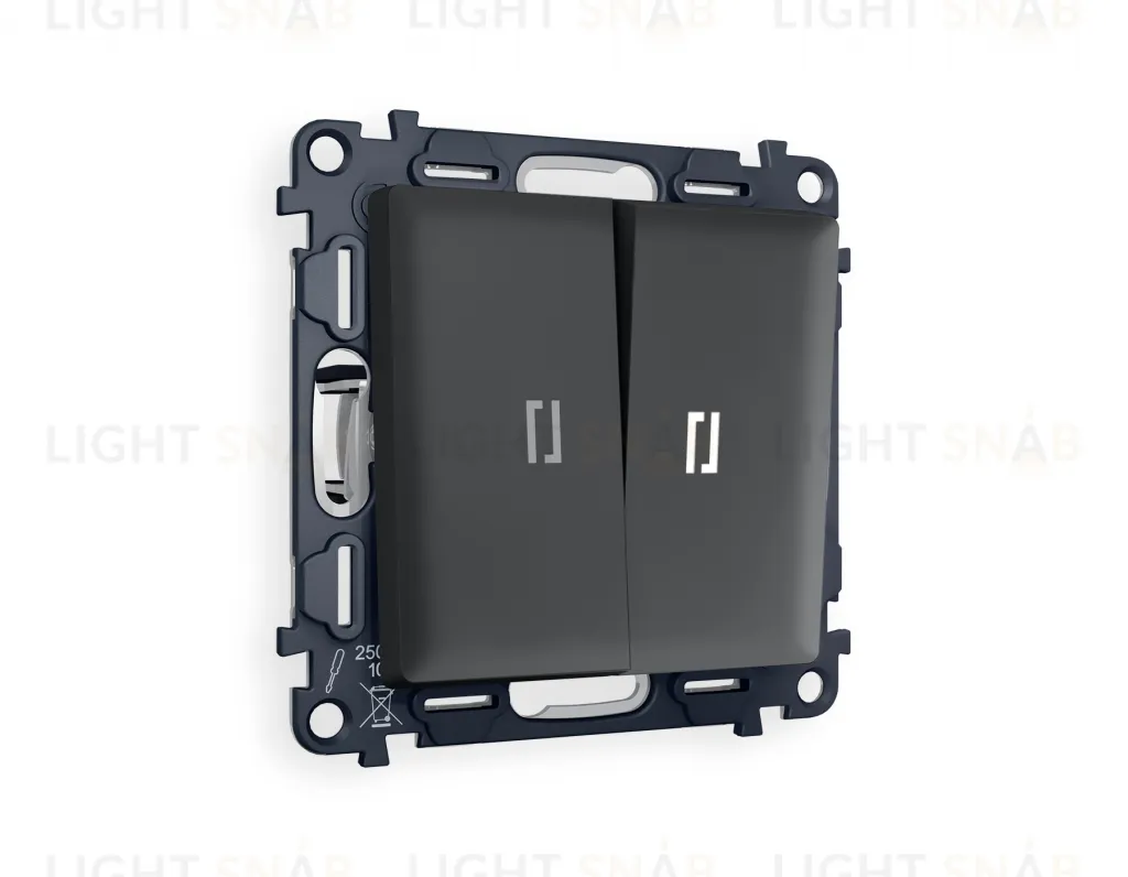 Выключатель двухклавишный с подсветкой (нейтральный белый свет) Ambrella Volt Alfa 10A/250В графит VM115+G14W+G14W+AP9040 VM115 + G14W + AP9040