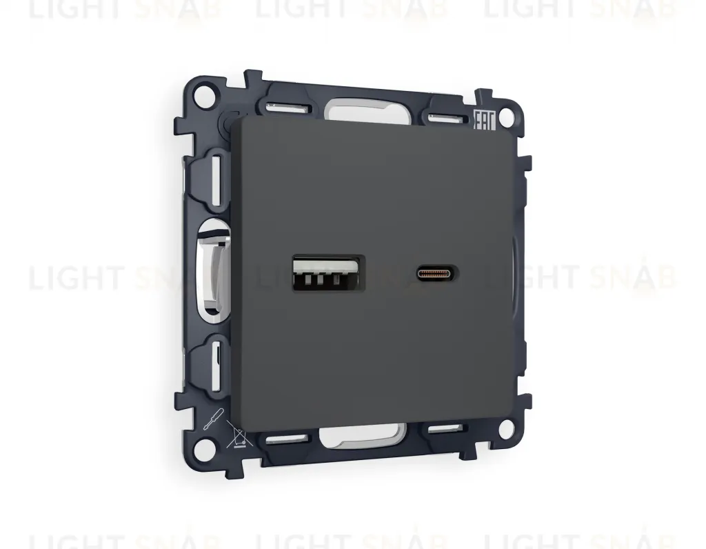 Розетка USB двойная для зарядки тип А+С 3000мА Ambrella Volt Alfa графит VM177+AP9110 VM177 + AP9110