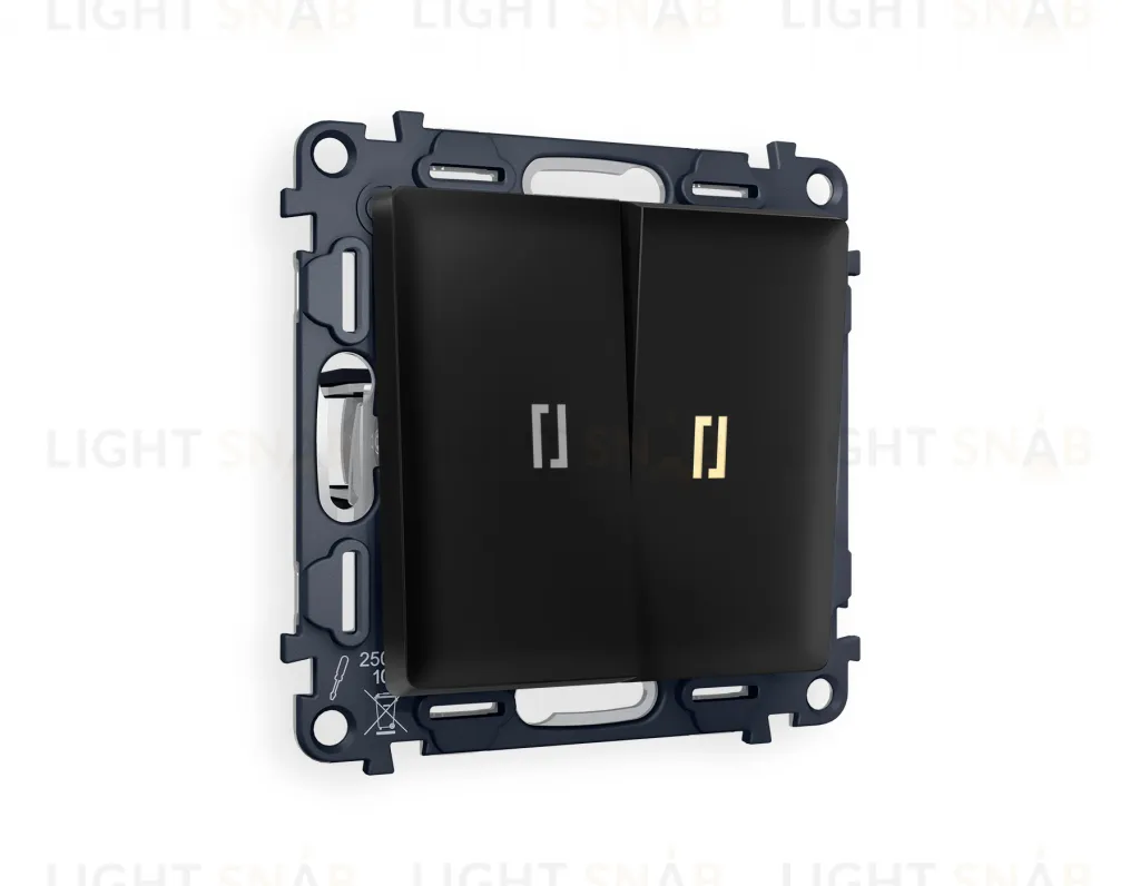 Выключатель двухклавишный проходной с подсветкой (мягкий теплый свет) Ambrella Volt Alfa 10A/250В черный матовый VM120+G22Y+G22Y+AP8040 VM120 + G22Y + AP8040