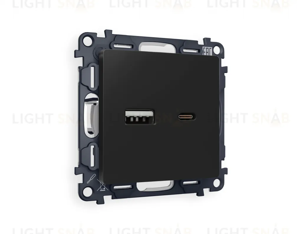 Розетка USB двойная для зарядки тип А+С 3000мА Ambrella Volt Alfa черный матовый VM177+AP8110 VM177 + AP8110