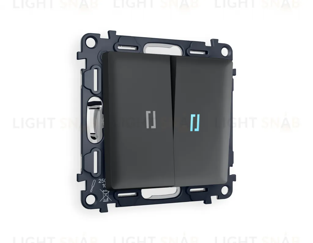 Выключатель двухклавишный с подсветкой (голубой свет) Ambrella Volt Alfa 10A/250В графит VM115+G17B+G17B+AP9040 VM115 + G17B + AP9040