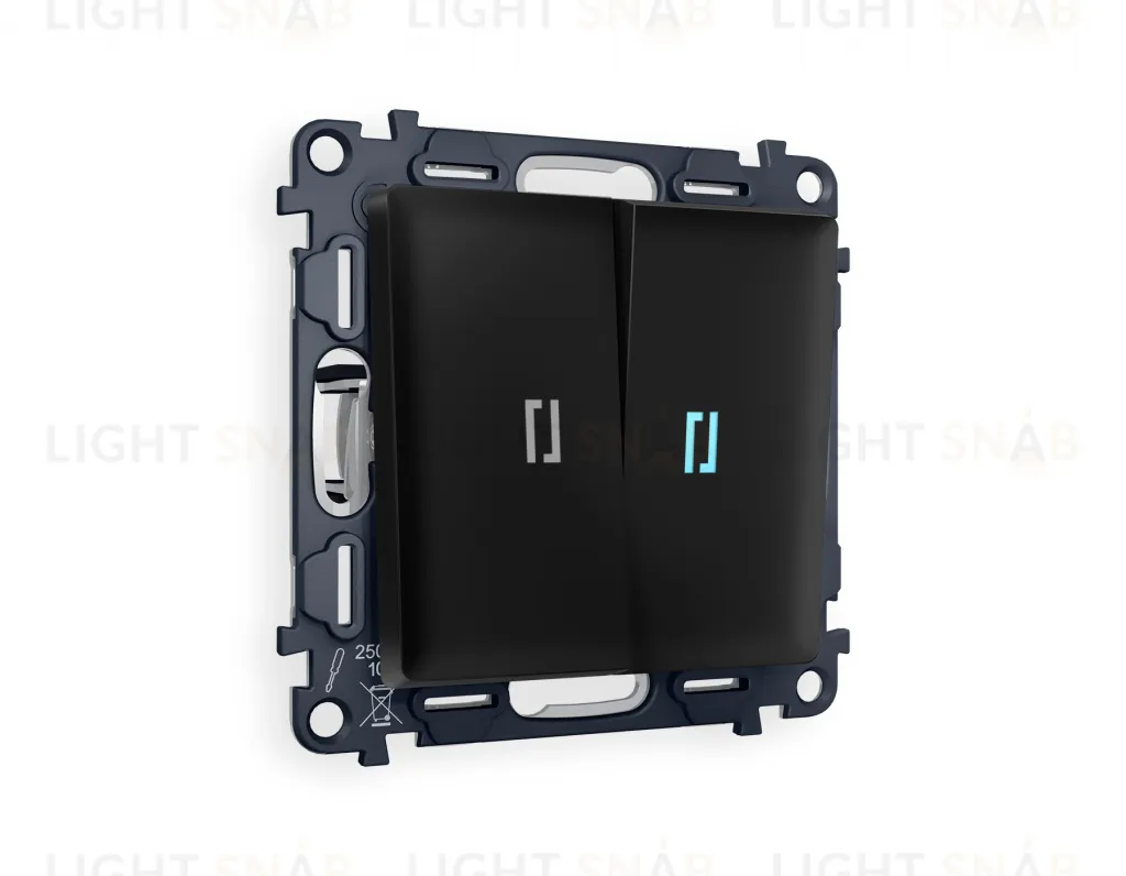 Выключатель двухклавишный проходной с подсветкой (голубой свет) Ambrella Volt Alfa 10A/250В черный матовый VM120+G29B+G29B+AP8040 VM120 + G29B + AP8040