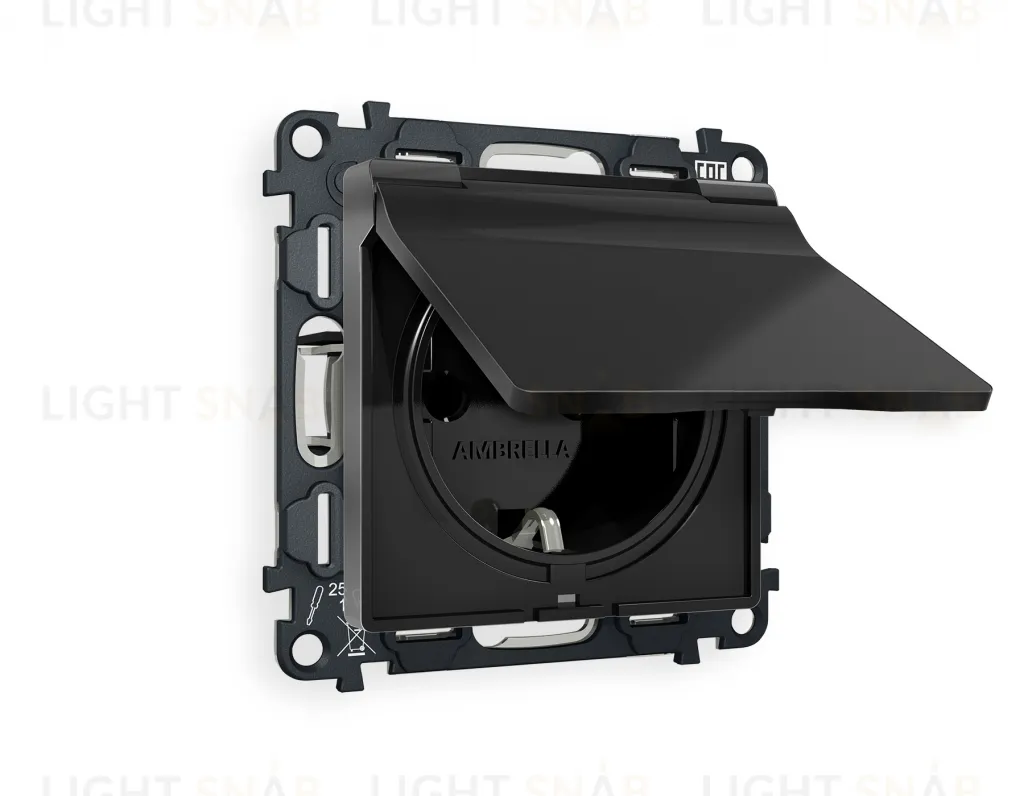 Розетка с заземлением с защитными шторками и крышкой Ambrella Volt Alfa 16A/250В, винтовой зажим, черный матовый VM141+AP8080 VM141 + AP8080
