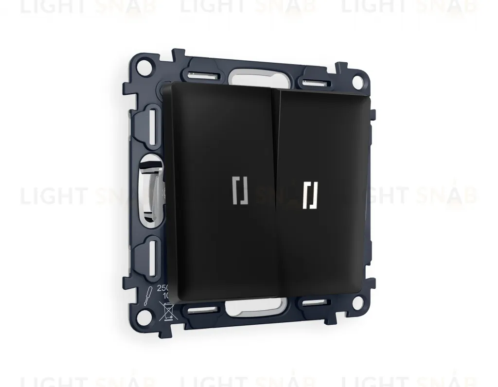 Выключатель двухклавишный проходной с подсветкой (нейтральный белый свет) Ambrella Volt Alfa 10A/250В черный матовый VM120+G25W+G25W+AP8040 VM120 + G25W + AP8040