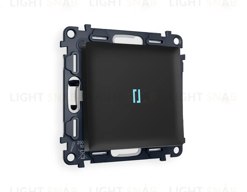 Переключатель одноклавишный (из 2-х мест) с подсветкой (голубой свет) Ambrella Volt Alfa 10A/250В черный матовый VM105+G29B+AP8020 VM105 + G29B + AP8020
